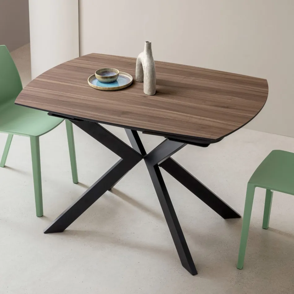 Uitschuifbare tonvormige tafel in gelaagd HPL met verschillende afwerkingen - Incontro Viadurini