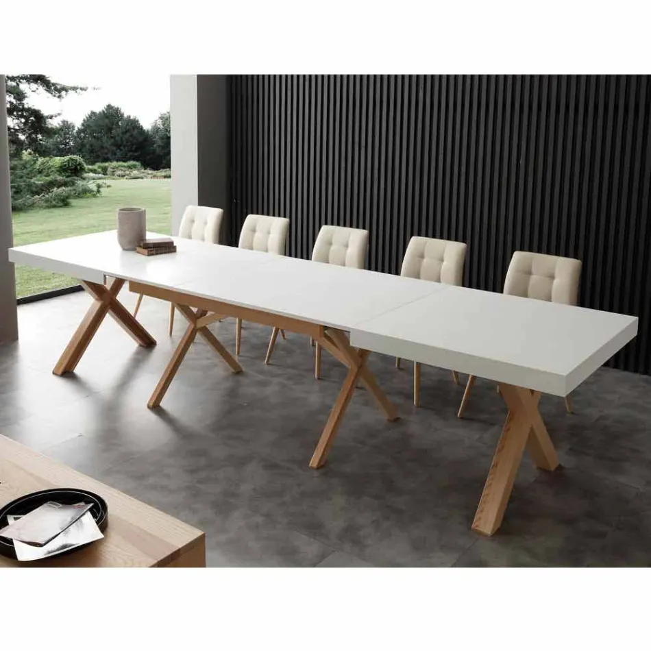White uitschuifbare tafel met natuurlijke stevige structuur Rico Viadurini