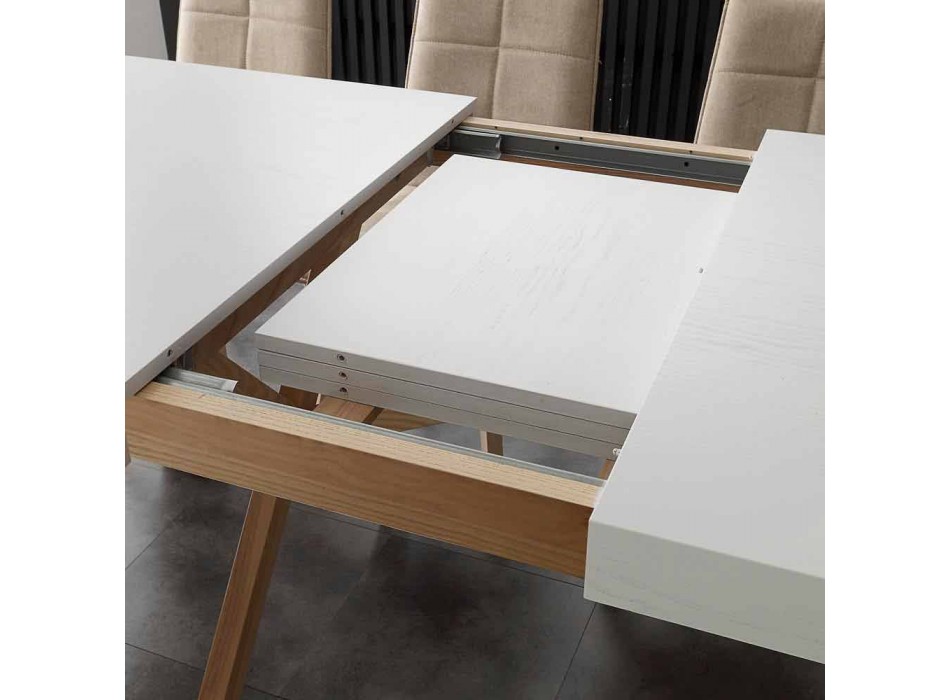 White uitschuifbare tafel met natuurlijke stevige structuur Rico Viadurini