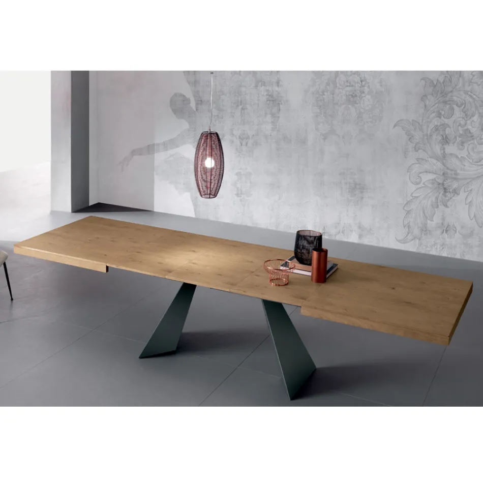 Uitschuifbare tafel met centrale verlenging in gefineerd hout - Aperol Viadurini