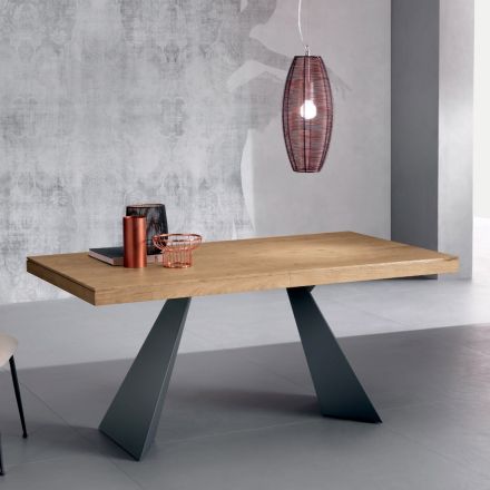 Uitschuifbare tafel met centrale verlenging in gefineerd hout - Aperol Viadurini