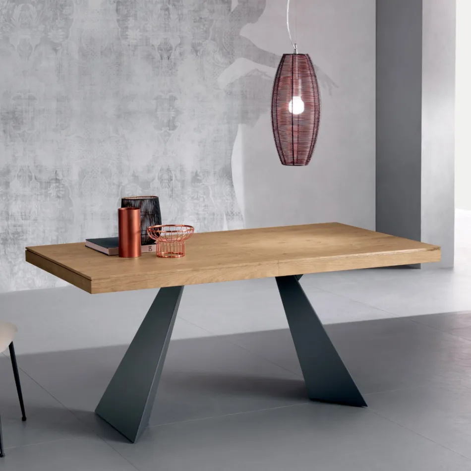 Uitschuifbare tafel met centrale verlenging in gefineerd hout - Aperol Viadurini