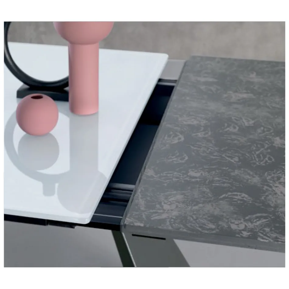 Uitschuifbare tafel met zijverlenging in melkglas - Aperol Viadurini