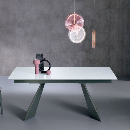 Uitschuifbare tafel met zijverlenging in melkglas - Aperol Viadurini