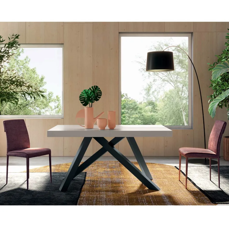 Uitschuifbare tafel met gesynchroniseerde centrale opening in laminaat - Settimmio Viadurini