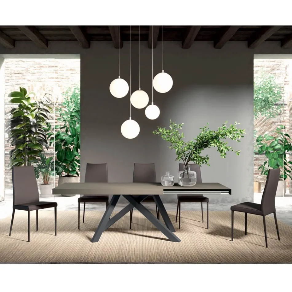 Uitschuifbare tafel met gesynchroniseerde zijopening in melamine - Settimmio Viadurini