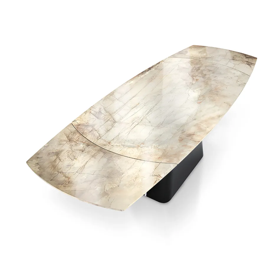 Uitschuifbare tafel met stalen onderstel en keramisch blad in marmeren afwerking - Emilia  Viadurini