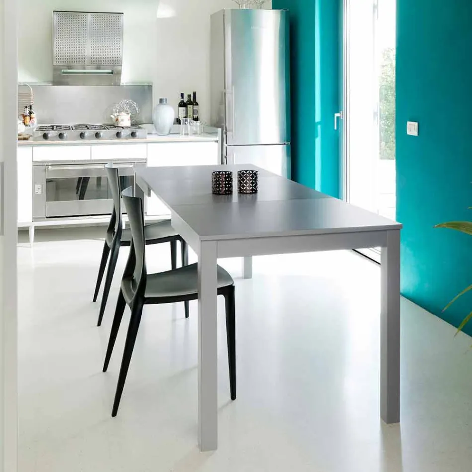 Uitschuifbare tafel met poten in beukenhout, L130 / 210xP80cm, Denisio Viadurini