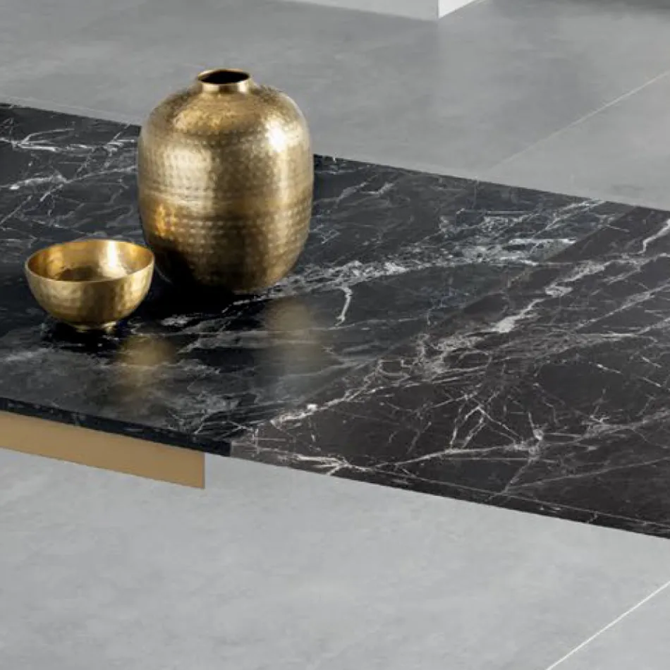 Uitschuifbare tafel met donker marmereffect laminaatblad - Anijs Viadurini