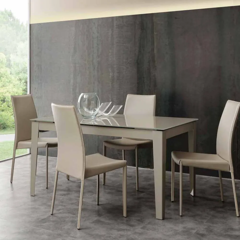 Tafel met top gehard glas Baltimore modern Viadurini