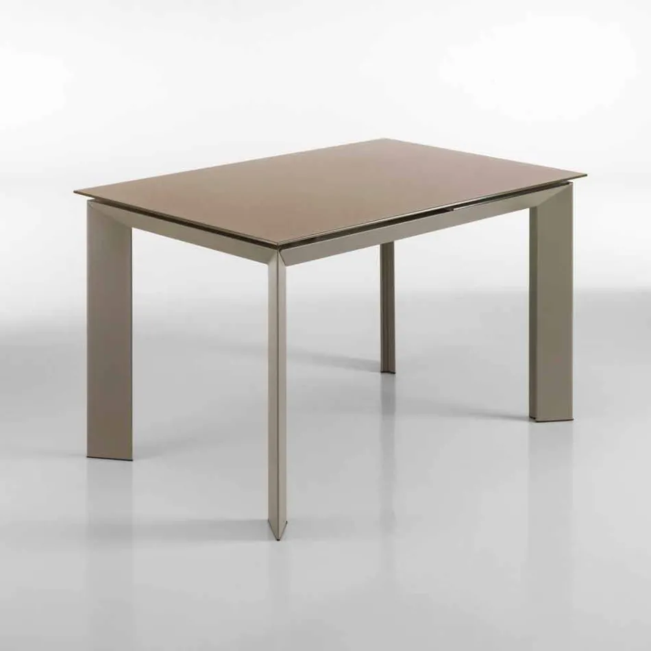 Zeno tafel met taupe gelakt gehard glas top Viadurini