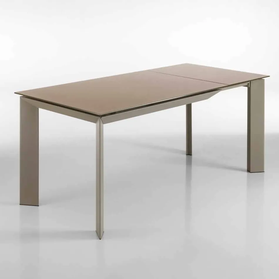 Zeno tafel met taupe gelakt gehard glas top Viadurini
