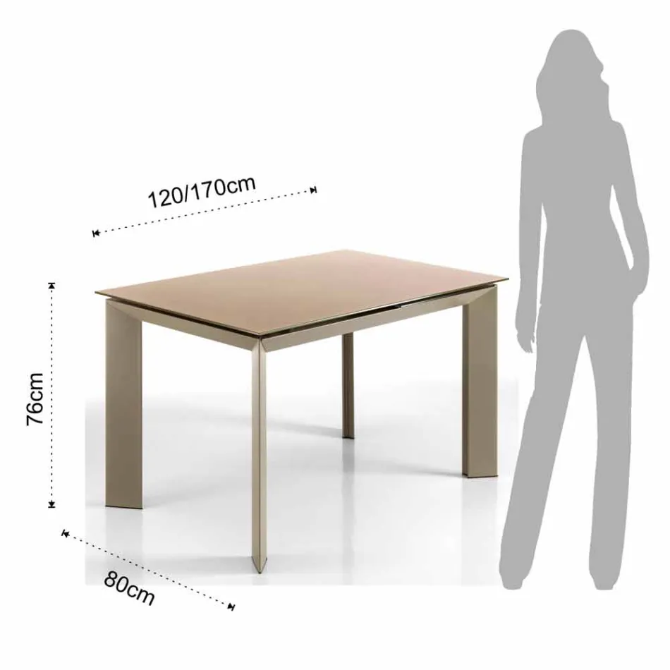 Zeno tafel met taupe gelakt gehard glas top Viadurini