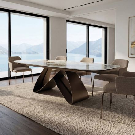 Uitschuifbare tafel van 180 tot 260 cm in Sintered Stone Gres met Pandora afwerking - Orion Viadurini