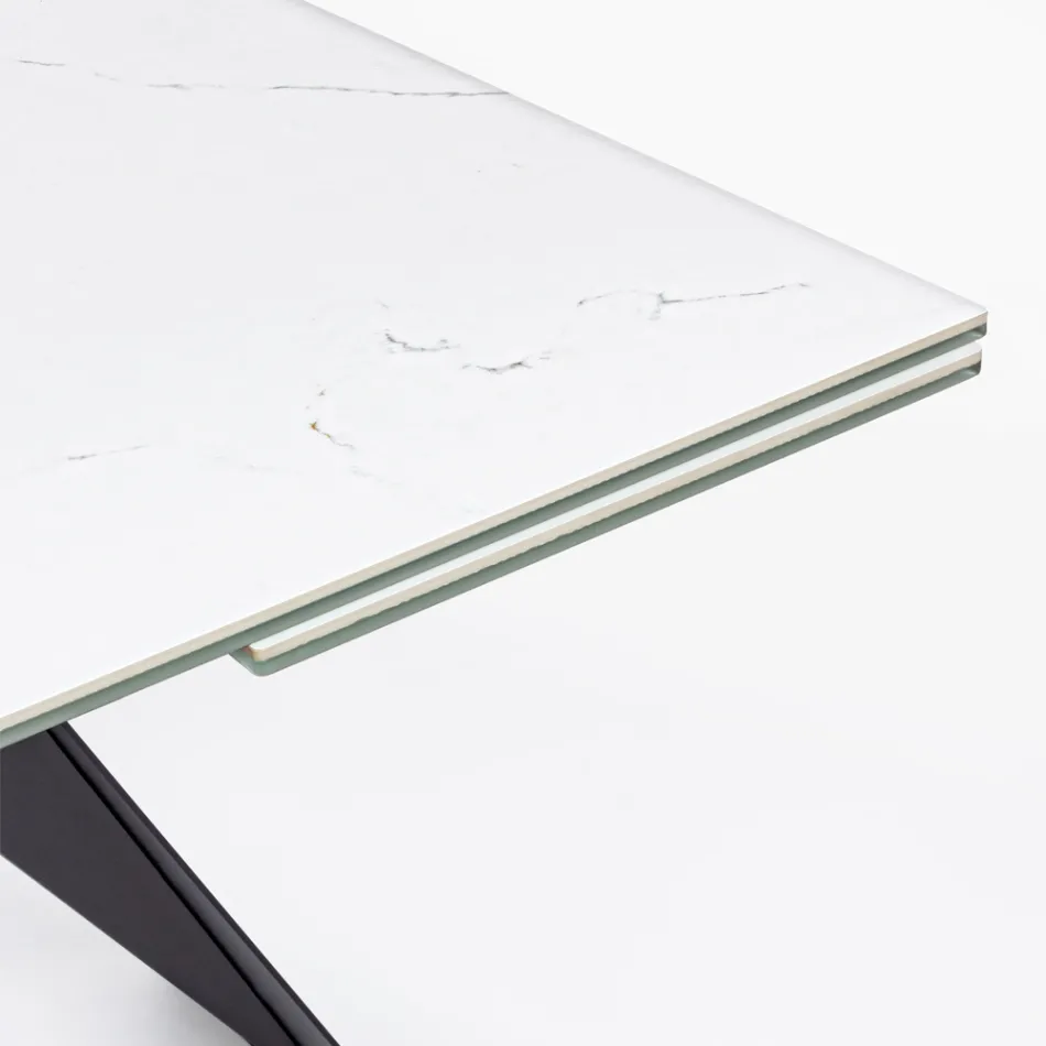 Uitschuifbare eettafel 240 cm glas en keramiek blad - Barone Viadurini