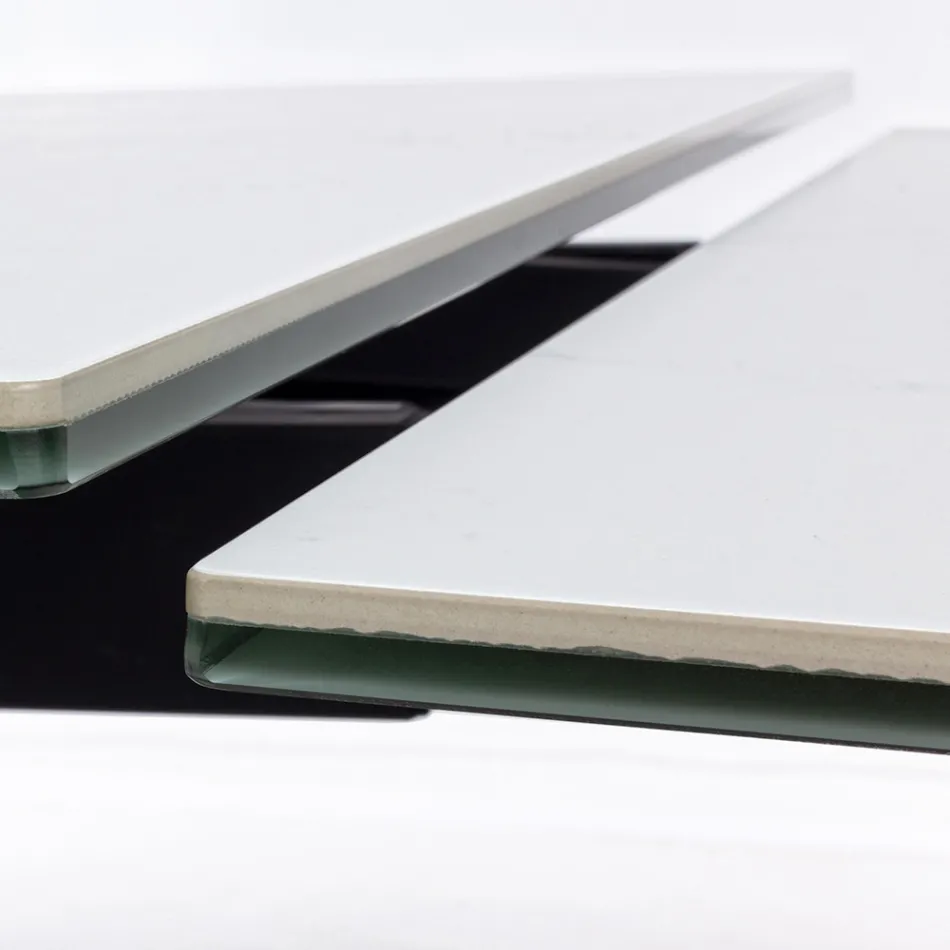 Uitschuifbare eettafel 240 cm glas en keramiek blad - Barone Viadurini