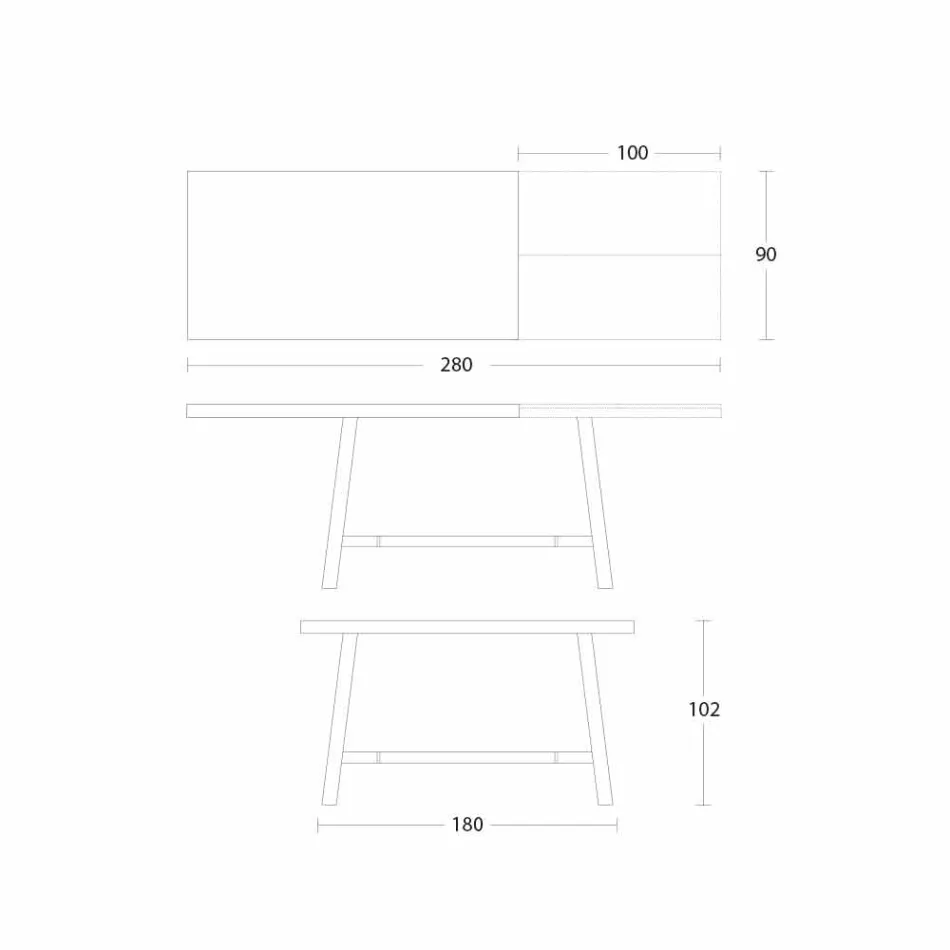 Uitschuifbare eettafel in hout en metaal tot 280 cm - Gallotto Viadurini