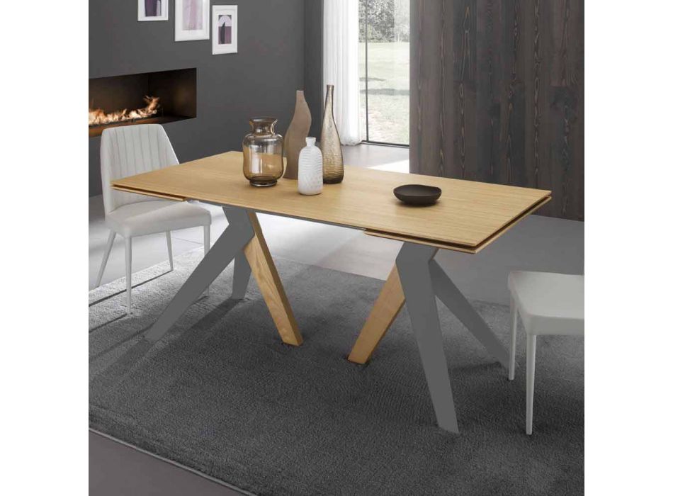Design uitschuifbare tafel met Daryl eiken blad, gemaakt in Italië Viadurini