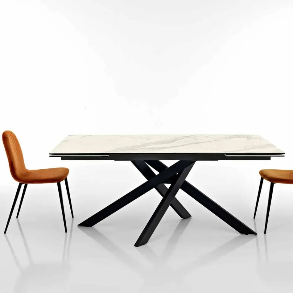 Uitschuifbare designtafel van keramisch glas, gemaakt in Italië, Dionigi Viadurini