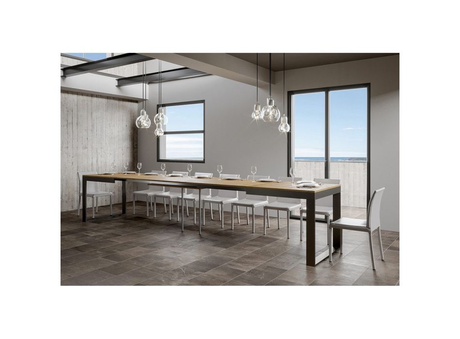Uitschuifbare tafel met modern design in melaminehout - Badesi Viadurini