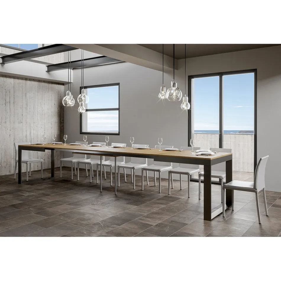 Uitschuifbare tafel met modern design in melaminehout - Badesi Viadurini