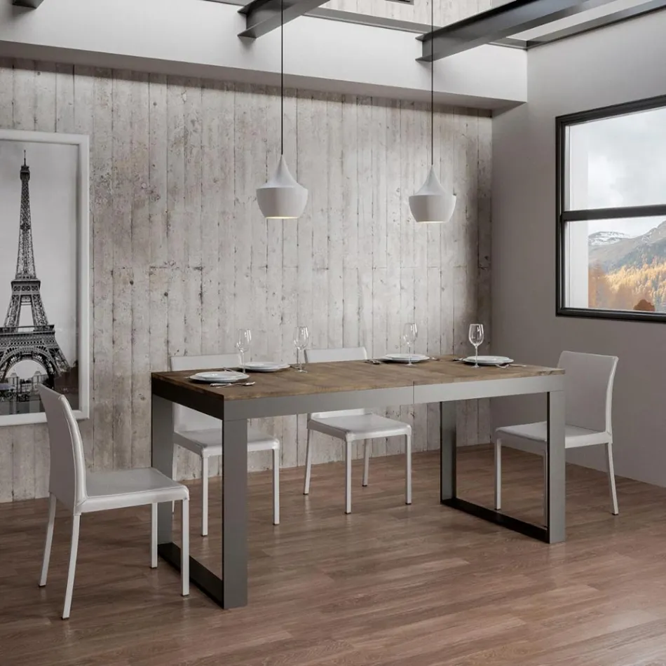 Uitschuifbare tafel met modern design in melaminehout - Badesi Viadurini