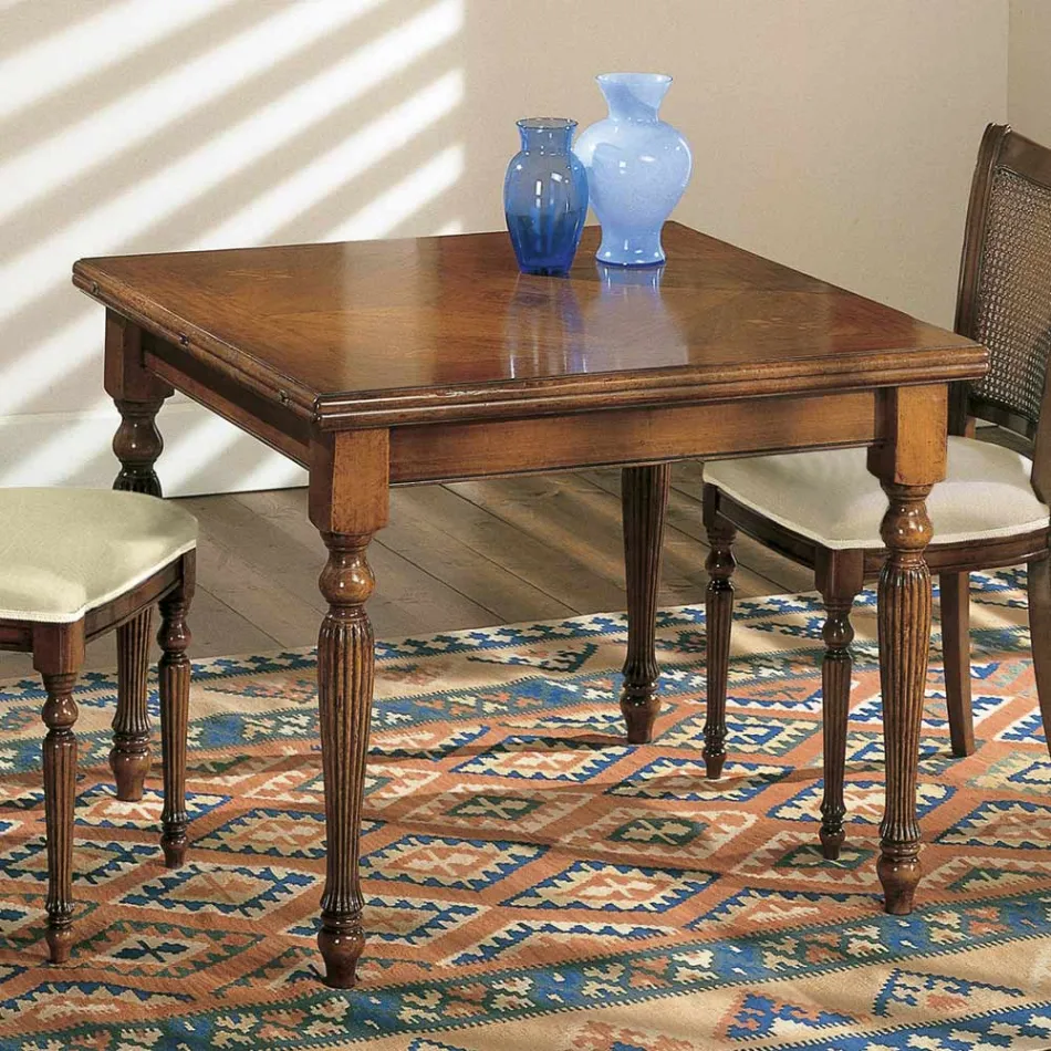 Uitschuifbare tafel en 2 stoelen in gepatineerd walnoothout Made in Italy - Biotite Viadurini