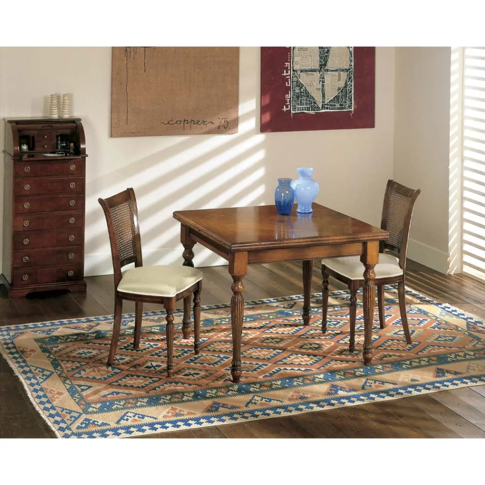 Uitschuifbare tafel en 2 stoelen in gepatineerd walnoothout Made in Italy - Biotite Viadurini