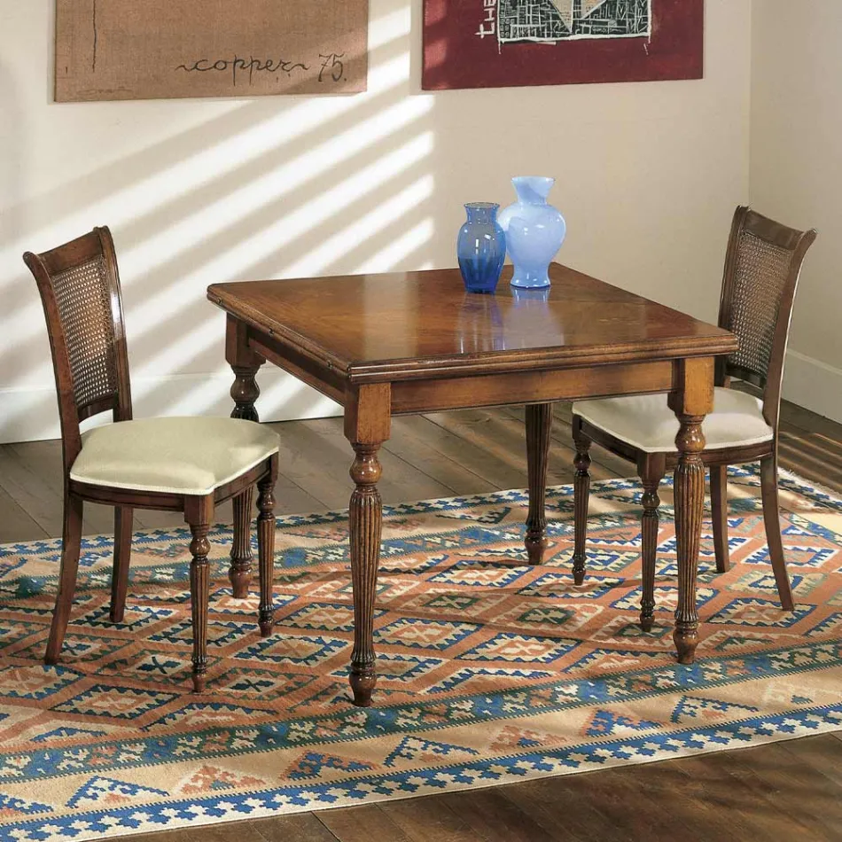 Uitschuifbare tafel en 2 stoelen in gepatineerd walnoothout Made in Italy - Biotite Viadurini