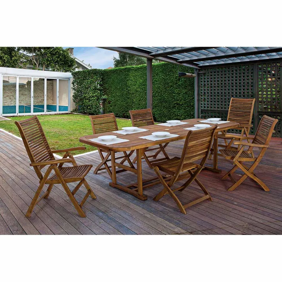 Uitschuifbare houten tuintafel tot 240 cm, van Design - Roxen Viadurini