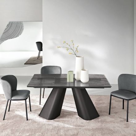 Uitschuifbare tafel tot 240 cm van helder geribbeld glas, gemaakt in Italië - Talete Viadurini