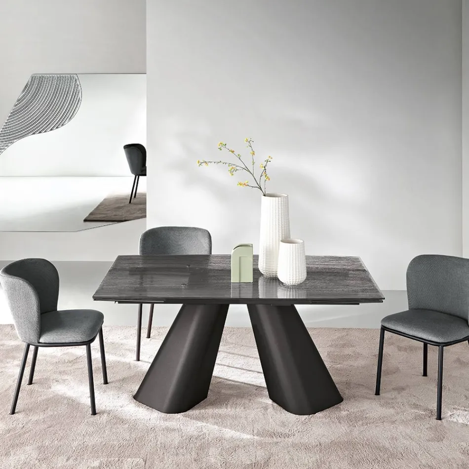 Uitschuifbare tafel tot 240 cm van helder geribbeld glas, gemaakt in Italië - Talete Viadurini