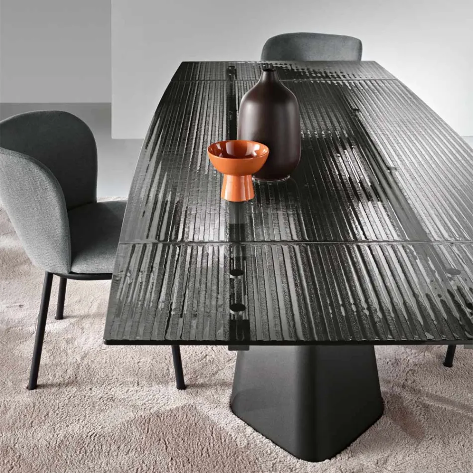 Uitschuifbare tafel tot 240 cm van helder geribbeld glas, gemaakt in Italië - Talete Viadurini