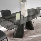 Uitschuifbare tafel tot 240 cm van helder geribbeld glas, gemaakt in Italië - Talete Viadurini