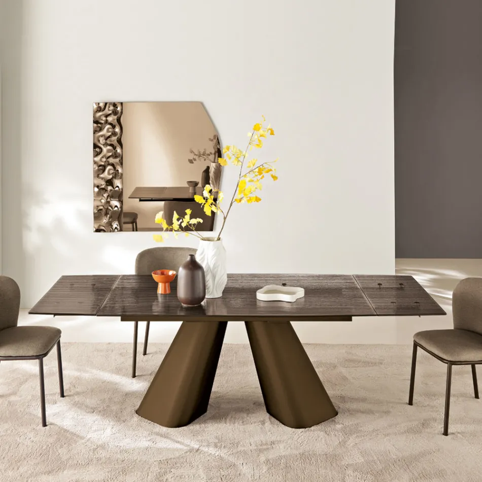 Uitschuifbare tafel tot 240 cm van helder geribbeld glas, gemaakt in Italië - Talete Viadurini