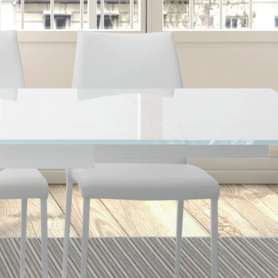 Uitschuifbare tafel tot 278 cm in glas en wit staal Made in Italy - Grotta Viadurini