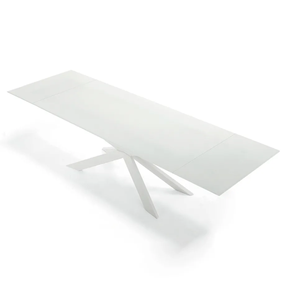 Uitschuifbare tafel tot 278 cm in glas en wit staal Made in Italy - Grotta Viadurini