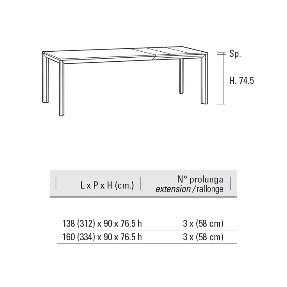Uitschuifbare tafel tot 334 cm in aluminium en Hpl Made in Italy - Filiberto Viadurini