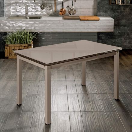 Uitschuifbare tafel tot 170 cm met glazen blad en metalen onderstel - Apple Viadurini