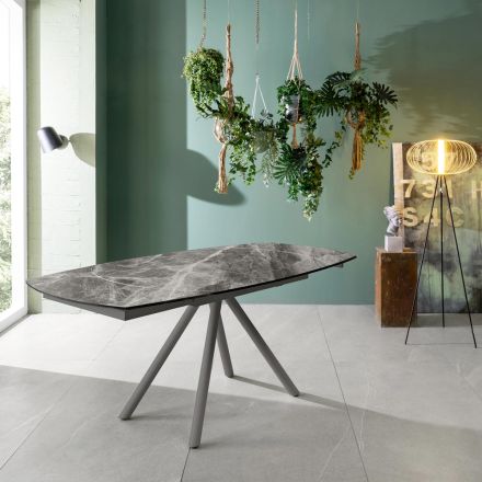 Uitschuifbare tafel tot 180 cm in keramiek op glas en metaal - Lozzolo Viadurini