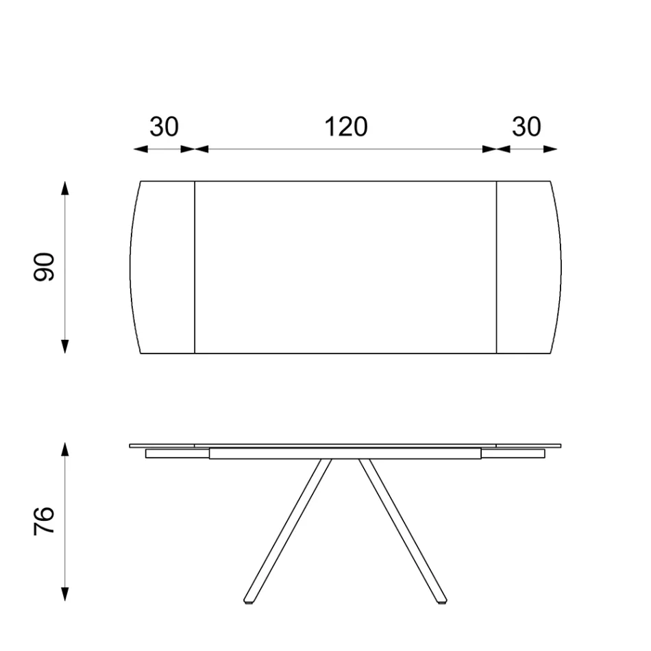 Uitschuifbare tafel tot 180 cm in keramiek op glas en metaal - Lozzolo Viadurini