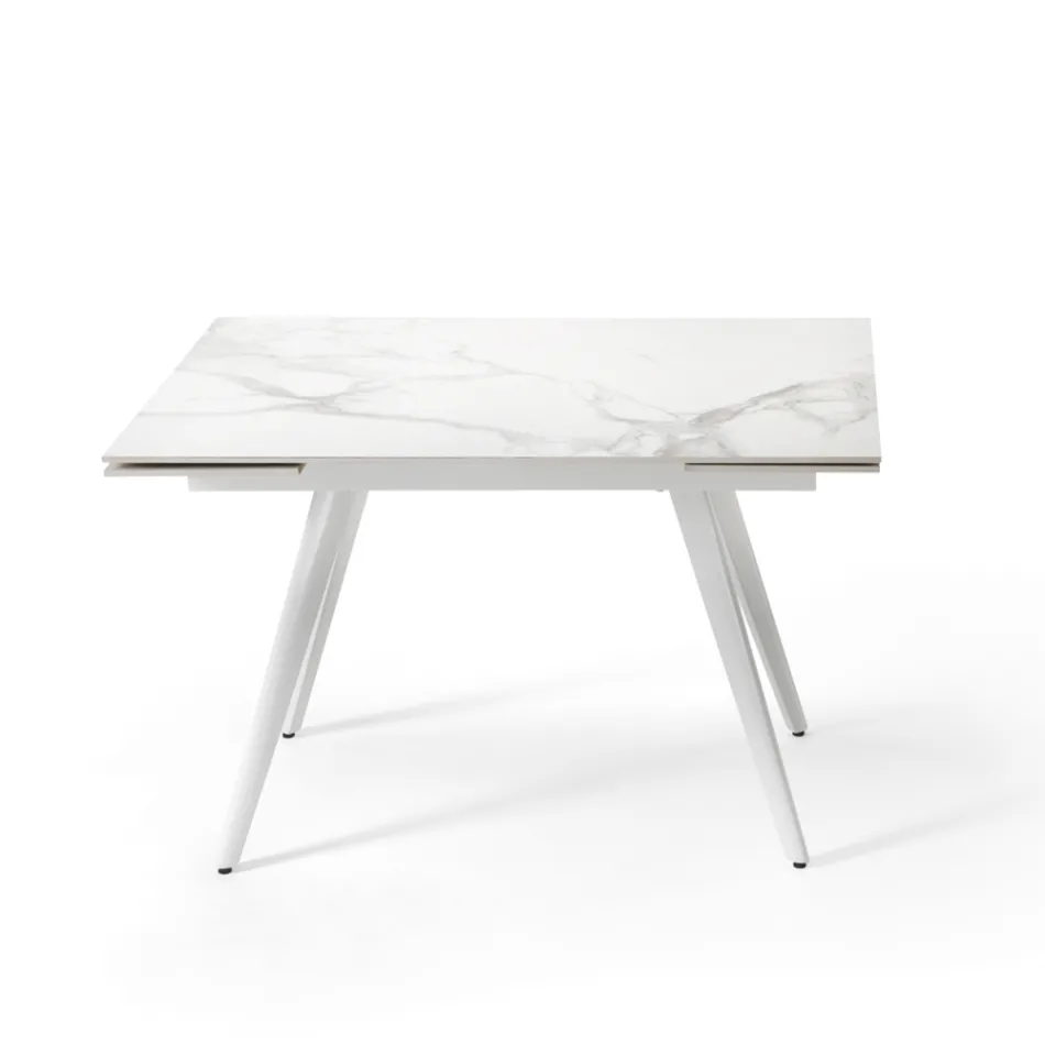 Uitschuifbare tafel tot 180 cm in marmerlook steen en metaal - Numa Viadurini