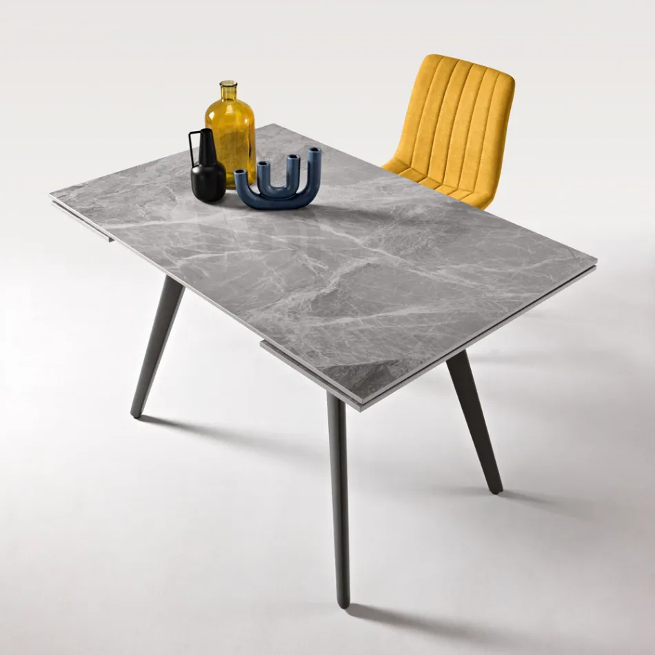 Uitschuifbare tafel tot 180 cm in marmerlook steen en metaal - Numa Viadurini