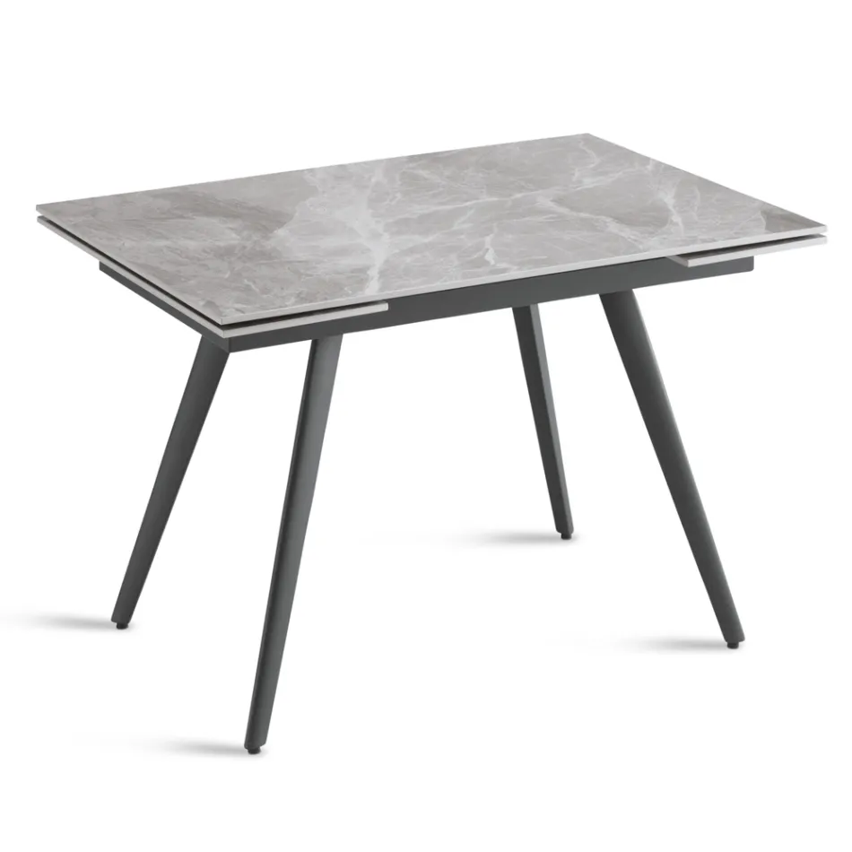Uitschuifbare tafel tot 180 cm in marmerlook steen en metaal - Numa Viadurini