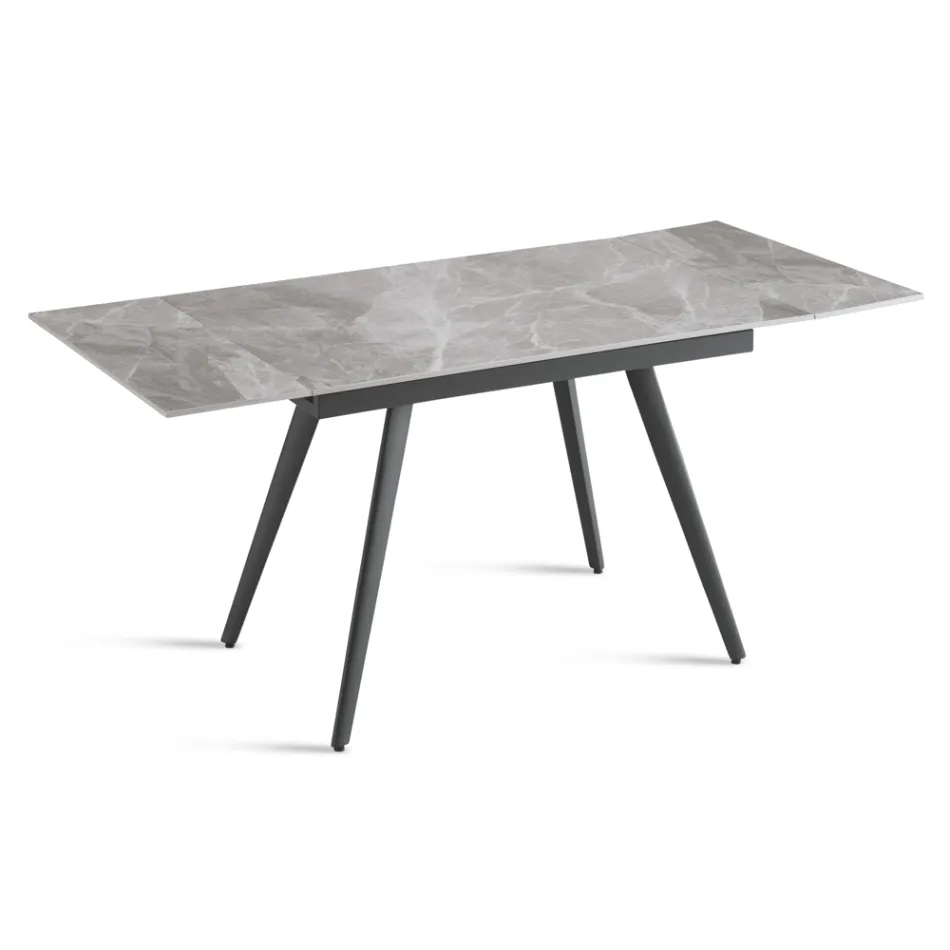 Uitschuifbare tafel tot 180 cm in marmerlook steen en metaal - Numa Viadurini