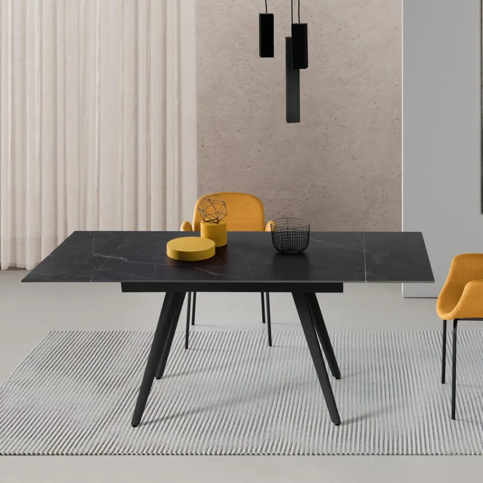 Uitschuifbare tafel tot 180 cm in marmerlook steen en metaal - Numa Viadurini