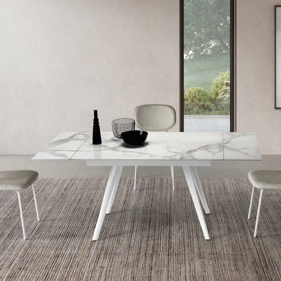Uitschuifbare tafel tot 180 cm in marmerlook steen en metaal - Numa Viadurini