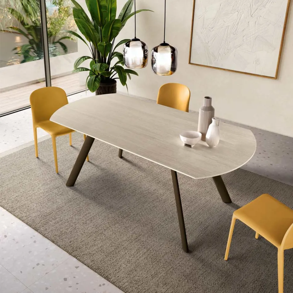 Uitschuifbare tafel tot 180 cm van gesinterd steen met marmerlook - Talia Viadurini