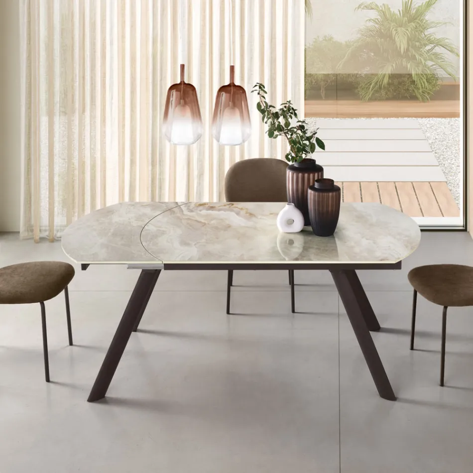 Uitschuifbare tafel tot 180 cm van gesinterd steen met marmerlook - Talia Viadurini