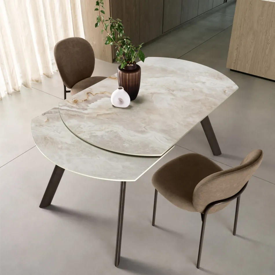 Uitschuifbare tafel tot 180 cm van gesinterd steen met marmerlook - Talia Viadurini